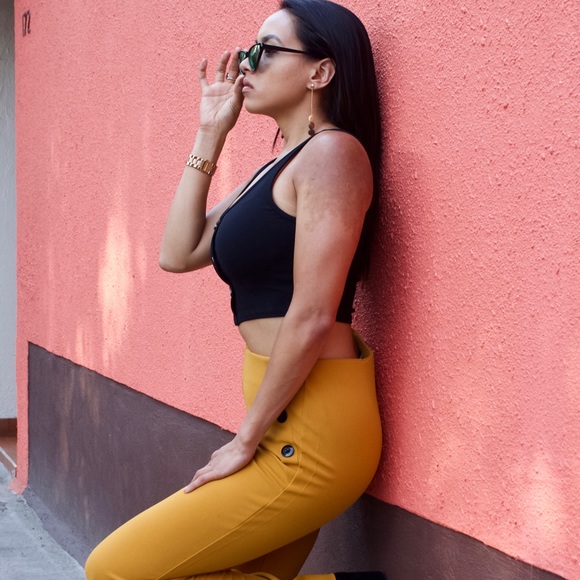 High-Waistef Mustard Yellow Pants - Picture 4 of 4